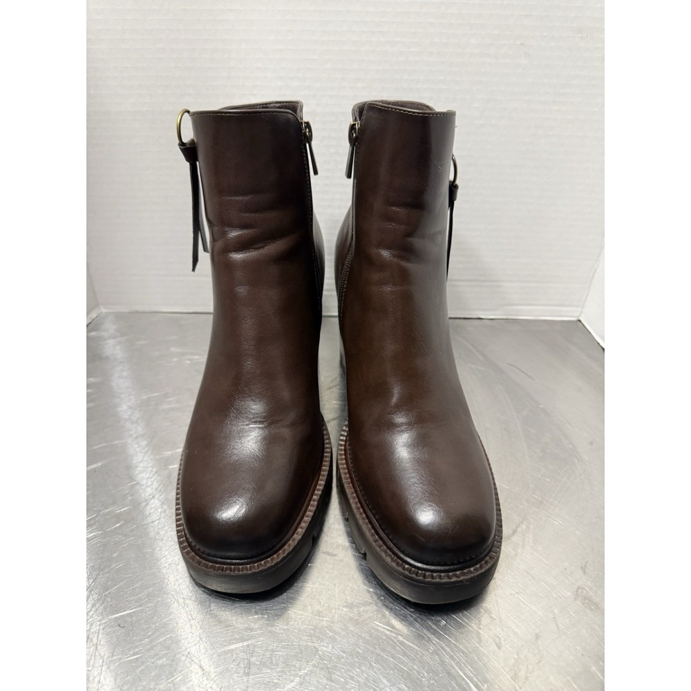 Patrizia Araha Brown Ankle Booties Women's US 9.5 Block Heel Lug Sole Zip